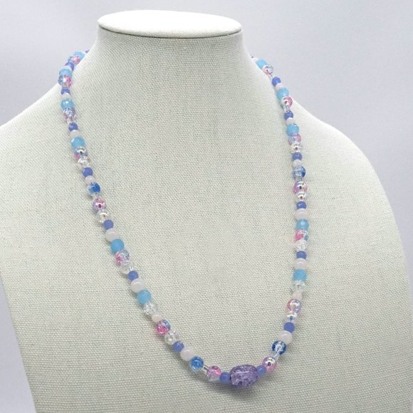 My Bead Emporium Jewelry - Necklace Pastel Glass Beads Cotten Candy Pink Blue Lavender White